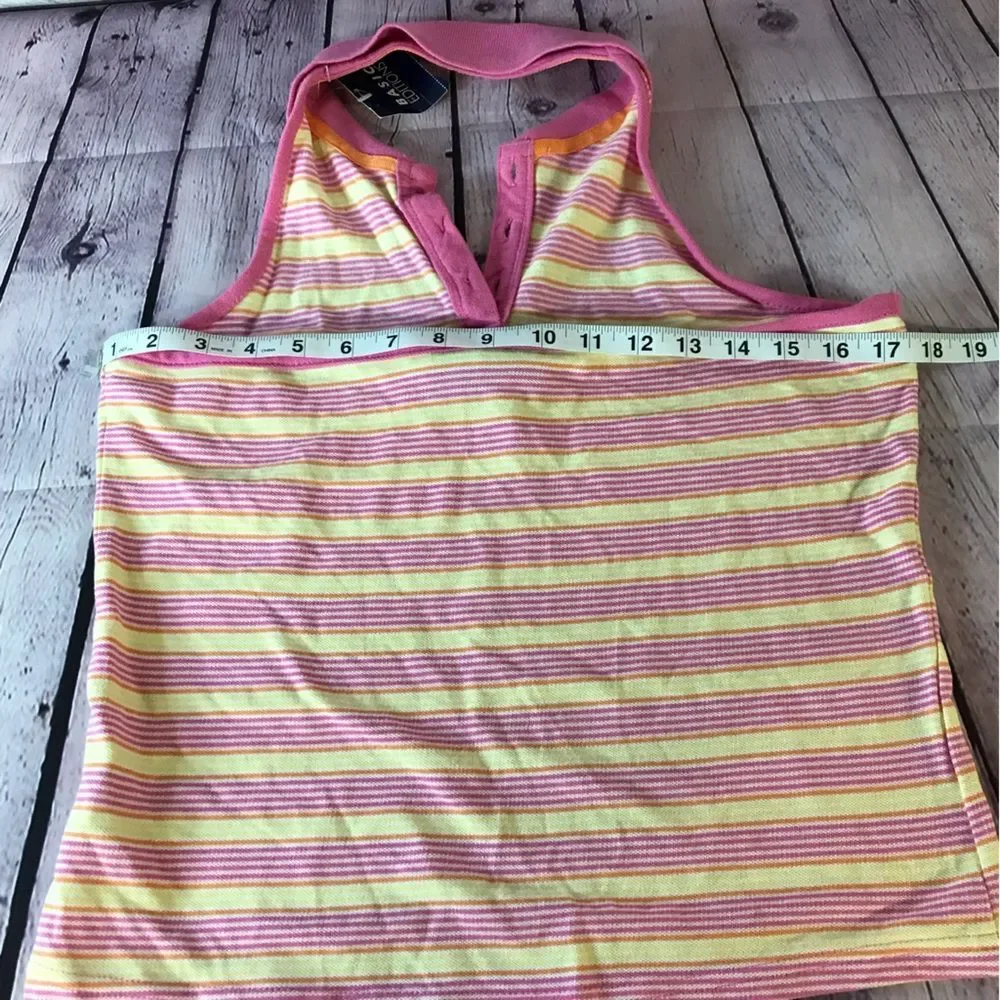 NWT Basic Edition Pink Yellow Striped Polo Halter Top Size 14/16